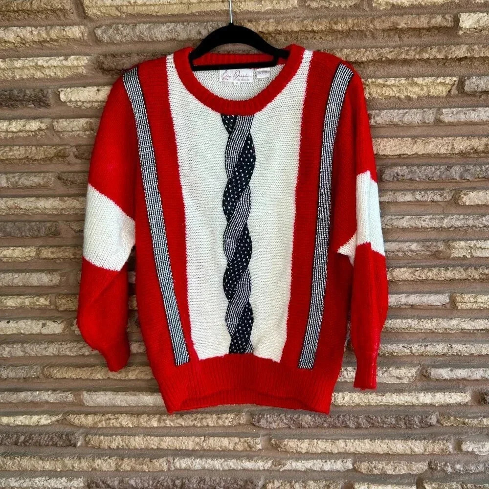 Eddie Dassin Vintage 90s Red Geometric Pattern Casual Sweater Size Medium - Picture 9 of 9
